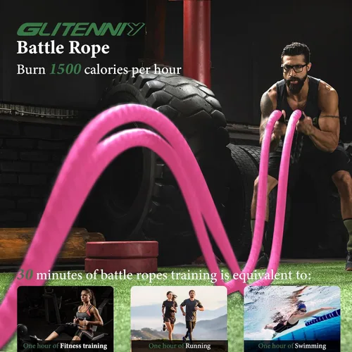 Miniatura 2 de Cuerda de batalla rosa de 1 pulgada, 30 pies, cuerda de batalla para gimnasio en casa, ejercicio para entrenamiento de ejercicio, entrenamiento