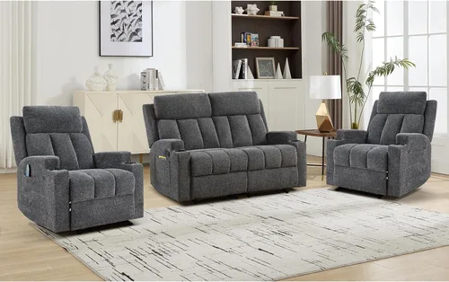 Miniatura 23 de CANMOV Juego de sofá modular reclinable manual, juegos de muebles de tela en forma de L, sofá esquinero modular reclinable y silla reclinable