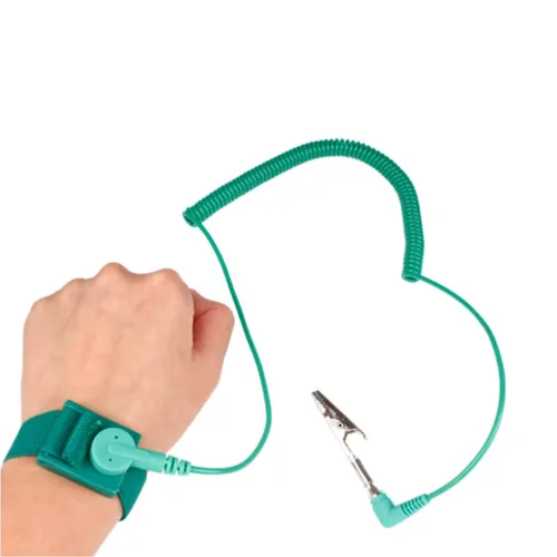 Miniatura 6 de Correa de muñeca antiestática con cable de conexión a tierra ESD Pulsera antiestática ajustable cuerda en espiral pulsera anti choque (1)