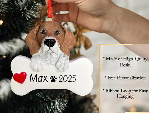 Miniatura 3 de Adorno de Navidad personalizado Beagle 2026 Raza de perro con hueso y corazón decoración de árbol de Navidad – Regalo único de recuerdo de Navidad