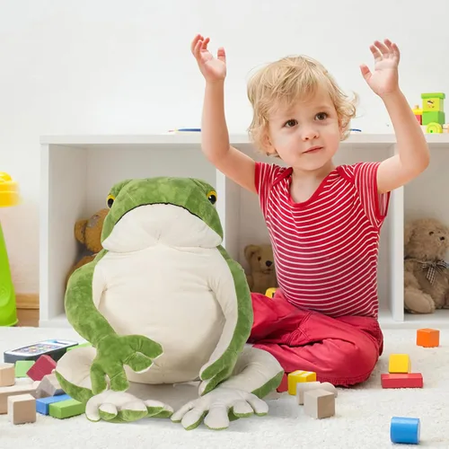 Miniatura 8 de BRINJOY Rana gigante de peluche, rana verde de felpa grande de 28 pulgadas con imán, calcomanías de Navidad, rana realista de peluche grande