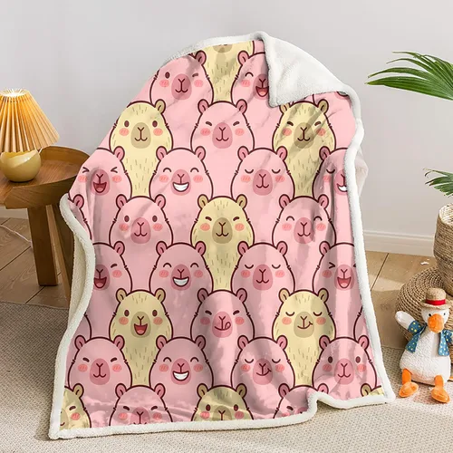 Miniatura 13 de AILONEN Pink Capybara Throw 47"x31" Fleece Sherpa Blanket, Lemon Ice Cream Cartoon Print Printed Throw Blanket, Sweet Room Theme