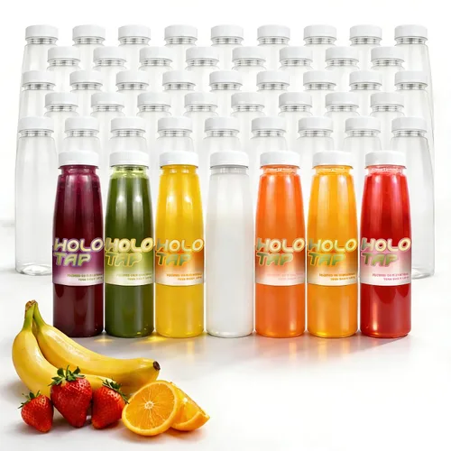 Miniatura 7 de Holotap Paquete de 54 botellas de plástico de 7 onzas con tapas, botellas vacías de plástico desechables para jugos de PET a granel para líquidos