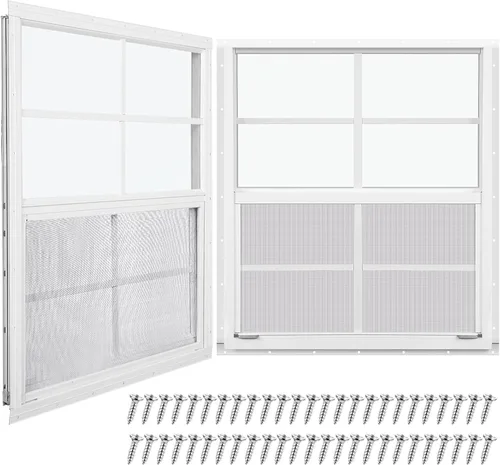 Miniatura 14 de Tandefio Paquete de 2 Ventanas de Cobertizo Empotradas de 16 x 16 pulgadas de color negro con vidrio templado y malla para el hogar, ventanas