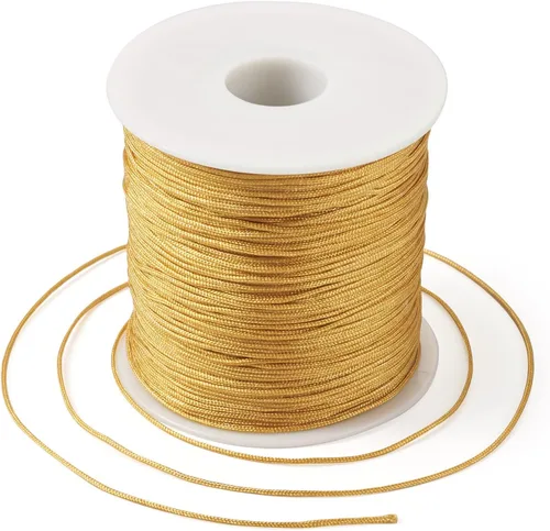 Miniatura 28 de Pandahall - Cordón de nailon para joyería de 109 yardas, cuerda de anudación china de hilo de macramé para joyería Kumihimo (vara dorada)