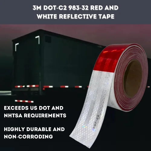 Miniatura 3 de Rollo de 2 pulgadas x 75 pies 3M DOT-C2 Cinta reflectante de grado de diamante 983-32, cinta de visibilidad roja/blanca para vehículos, barcos