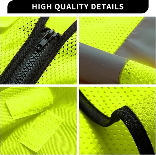 Miniatura 2 de BeautyWill Chaleco de seguridad con logotipo personalizado, Hi Vis Clase 2, chaleco reflectante de construcción unisex con 5 bolsillos