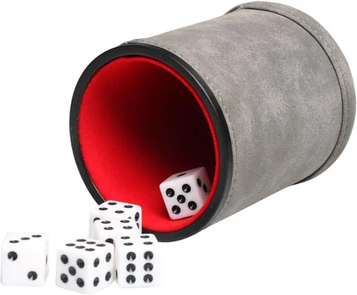 Miniatura 11 de Juego de dados de piel sintética con forro de fieltro con 6 dados de puntos (negro, paquete de 1)