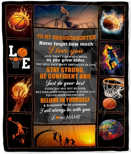 Manta personalizada de baloncesto con texto en inglés "To My Granddaughter from Grandma Grandpa Stay Strong Be Confident Believe in Yourself", manta