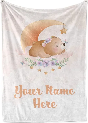 Mantas de bebé personalizadas con nombre | Manta de oso personalizada para bebés niñas y niños | Manta unisex de forro polar suave y cálida Minky |