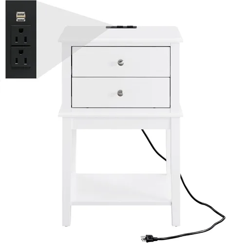 Miniatura 10 de Mesita de noche blanca con 2 cajones de 28 pulgadas de alto, moderna mesa auxiliar grande para sala de estar, mesas auxiliares de cama de madera