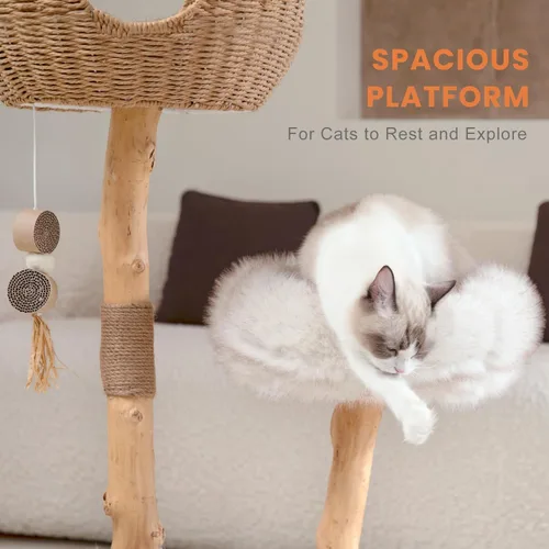 Miniatura 4 de PEGIC Natural Branch - Torre para gatos, árbol para gatos de varios niveles de 44 pulgadas de alto con nido de mimbre, poste rascador de sisal