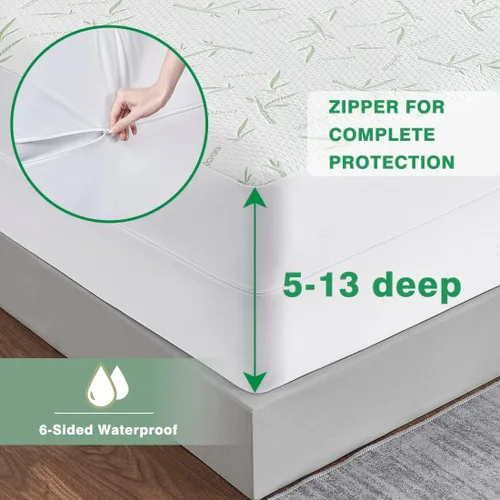 Miniatura 5 de Parkdeny - Funda de colchón completa impermeable de enfriamiento, rayón de bambú, tela de aire 3D, transpirable, silenciosa, lavable, se ajusta a