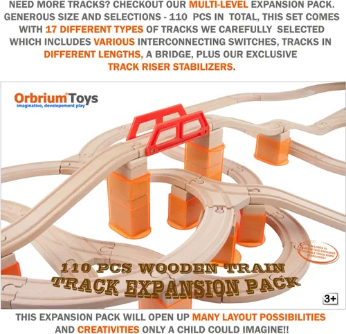 Miniatura 5 de Raíles expansores del tren madera de Chuggington, multinivel con pista apilable vertical, estabilizadores, 110 piezas