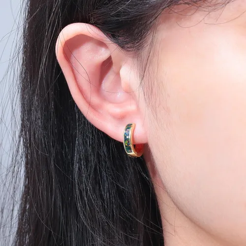 Miniatura 240 de CiNily Aretes Huggie de ópalo con bisagras, chapados en oro, hipoalergénicos, pequeños aretes de aro para mujeres, adolescentes, niñas, hombres