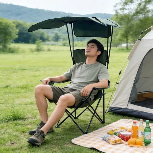Miniatura 6 de Folding Camping Chair with Canopy, Portable Outdoor Chair with Sun Shade, 50×50×130Cm, for Camping, Hiking, Fishing, Beach