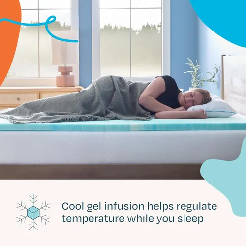 Miniatura 2 de Linenspa Cubrecolchón de espuma viscoelástica con remolinos de gel de 2 pulgadas, con infusión de gel refrescante, cubrecolchón que alivia la Gel