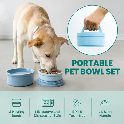 Miniatura 2 de KindTail Comedero portátil para mascotas, cuencos de viaje para perros con tapa y asa, apto para microondas y lavavajillas, cuenco interior de 10