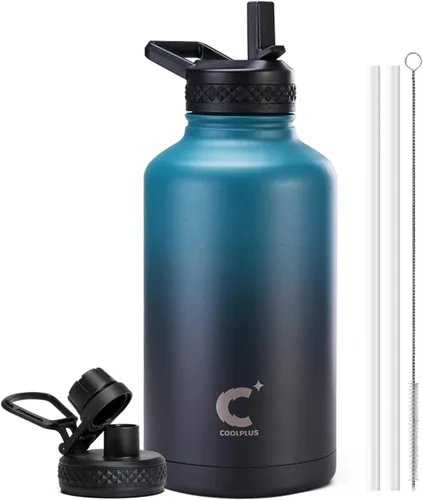 Miniatura 18 de Coolplus - Botella de agua de 32 onzas aislada, termo de agua de acero inoxidable con popote de metal de doble pared al vacío con funda de Negro