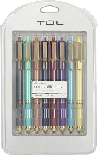 TUL® GL Series lapiceras de gel retráctiles, punta media, 0.8 mm, colores surtidos de barril, tintas metálicas surtidas, paquete de 8 bolígrafos