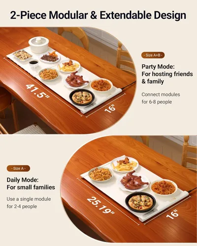 Miniatura 3 de Tapete de calentamiento de 42 x 16 pulgadas para alimentos extragrande, tapete extensible para calentar alimentos, bandeja de calentamiento
