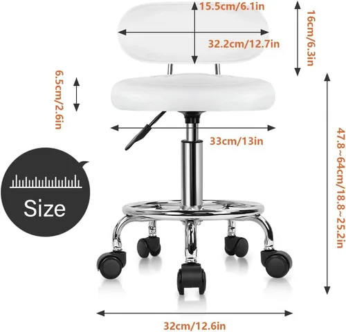 Miniatura 3 de KKTONER - Taburete de cuero sintético moderno con respaldo bajo, altura ajustable, silla giratoria para trabajo, salón, diseño, con reposapiés Blanco