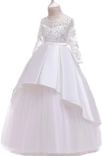 Miniatura 2 de FMYFWY Vestido de manga larga de encaje de tul para niñas, vestido de princesa para boda, cumpleaños, concurso, fiesta, comunión, baile