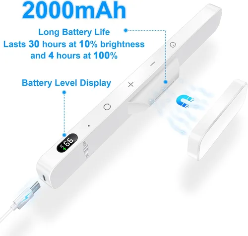 Miniatura 5 de Ferswe Barra de Luz Recargable de 3W con Control Remoto, Luces de Espejo Ajustables de 3 Colores, Batería de 2000mAh para Maquillaje, Táctil
