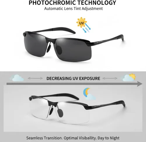 Jowxsx Gafas de sol fotocrómicas polarizadas blanco-negro UV400 Gafas de sol deportivas Gafas de conducción de día y noche Gafas de sol ultraligeras