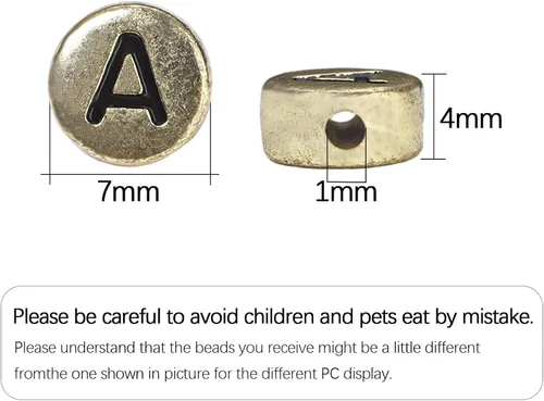 Miniatura 5 de Cuentas de letras acrílicas doradas para pulseras, cuentas redondas, 0.157 x 0.276 pulgadas, 1200 unidades, para kit de fabricación de joyas