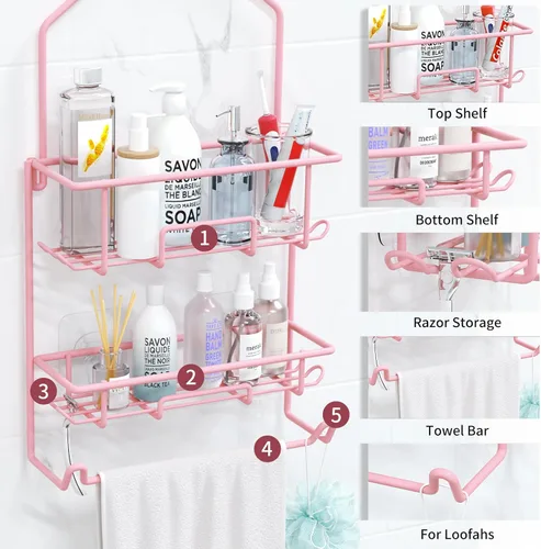 Miniatura 3 de TreeLen Organizador de ducha rosa, estantes de ducha grandes para ducha interior, organizador de baño rosa, regalo para novia B-rosa