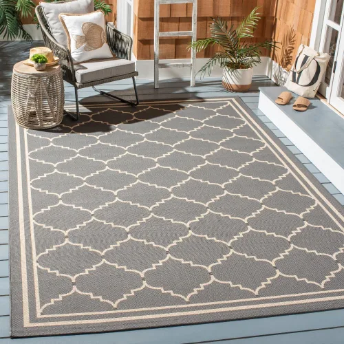 Miniatura 20 de SAFAVIEH Alfombra lavable para exteriores, colección Courtyard de 2.3 x 6.7 pies, color negro y crema, no desprende pelusa y de fácil limpieza