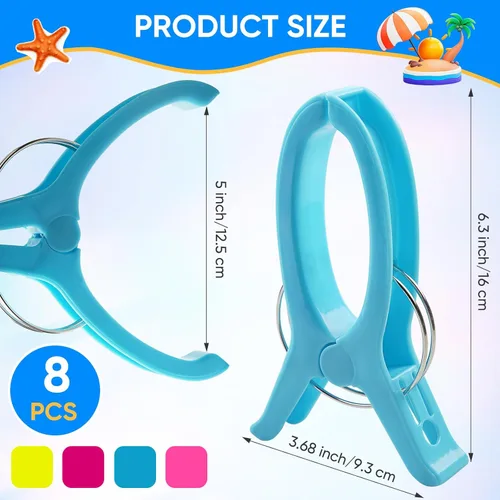 Miniatura 2 de HiGift Abrazaderas de acolchado jumbo Paquete de 8 clips extra grandes para toallas de playa Clips de plástico de apertura de 5 pulgadas