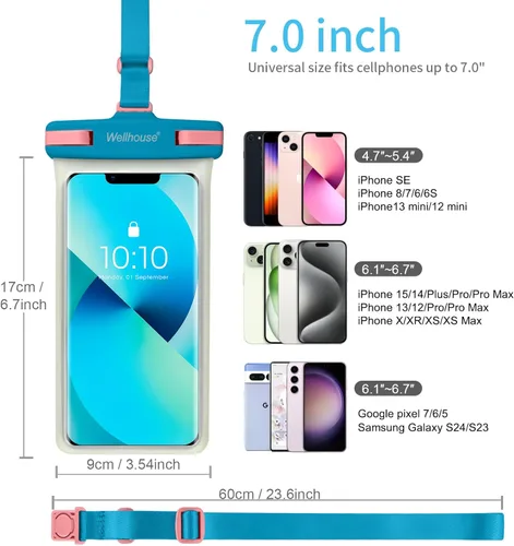 Miniatura 5 de wellhouse Bolsa impermeable para teléfono, Funda impermeable para teléfono para iPhone 16 15 14 13 12 Pro Max XS Samsung, Bolsa seca para celular 1