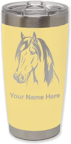 Miniatura 13 de LaserGram Vaso aislado al vacío de 20 onzas, cabeza de caballo 1, grabado personalizado incluido (negro)