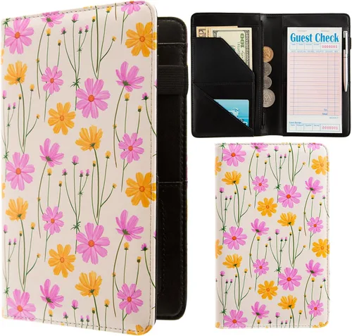 Miniatura 13 de Libretas de servicio para camarera, lindo organizador de piel con bolsillo para dinero, libreta con bolsillo con cremallera, porta cheques