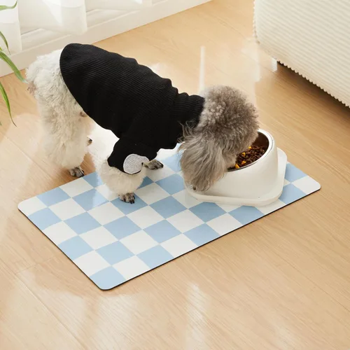Miniatura 3 de Tapete a cuadros para alimentación de perros, tapetes absorbentes para tazón de comida y agua para perros, dispensador, tapete retro de estética a