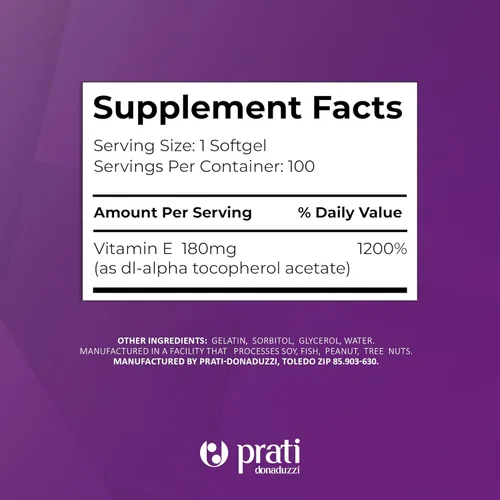 Miniatura 5 de Prati Donaduzzi Vitamina E 100 cápsulas blandas 400 UI (180 mg dl-alfa) - Suplemento para apoyar contra los radicales libres - Fórmula de bienestar