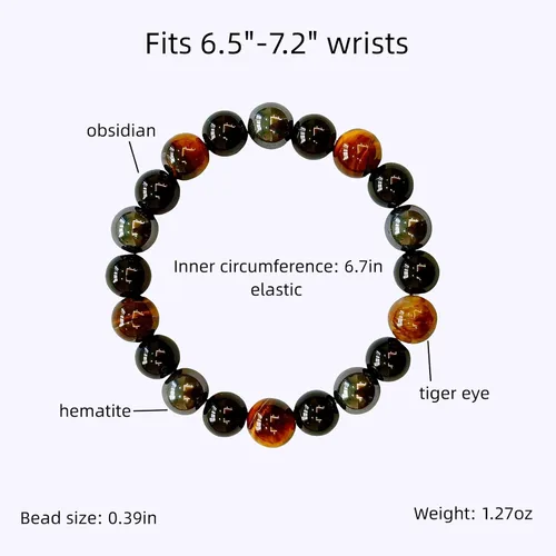 Miniatura 62 de Pulseras de triple protección con piedra de ojo de tigre de obsidiana negra con hematita para hombres y mujeres, pulsera de piedra curativa