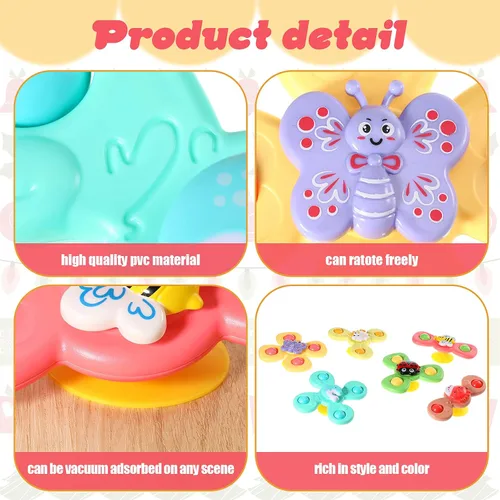 Miniatura 5 de 6 piezas de ventosa giratoria de juguete con temática marítima sensorial para baño, juguetes giratorios de oso y mariposas, ventosas
