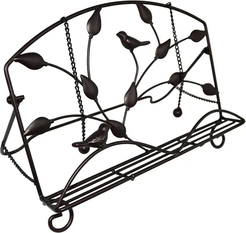 OwlGift Soporte clásico para libros de cocina con diseño de hojas de metal y brida de hierro fundido, soporte decorativo para recetas para cocina,