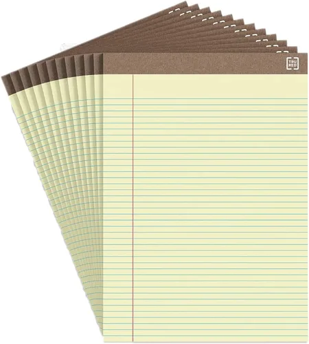 STAPLES – Blocs de notas perforados reciclados, 8.5” x 11.75”, rayas angostas, color canario, paquete de 12