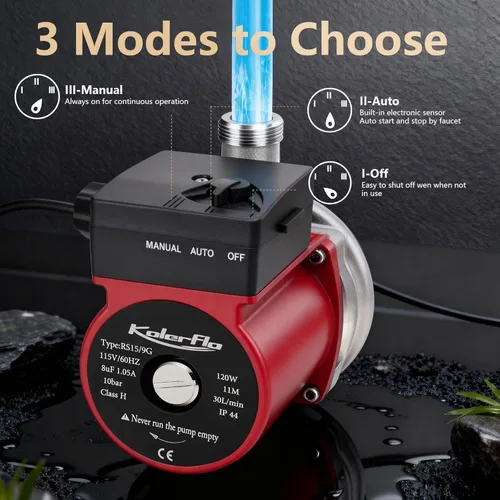 Miniatura 5 de Bomba de recirculación de agua caliente, bomba de circulación automática de 120 W 110 V/bomba de refuerzo Cabeza de acero inoxidable NPT 3/4