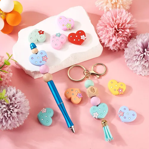 Miniatura 2 de Craftdady - Cuentas focales de silicona con forma de corazón, cuentas espaciadoras sueltas para manualidades, pulseras, collares, llaveros de 0.99 x