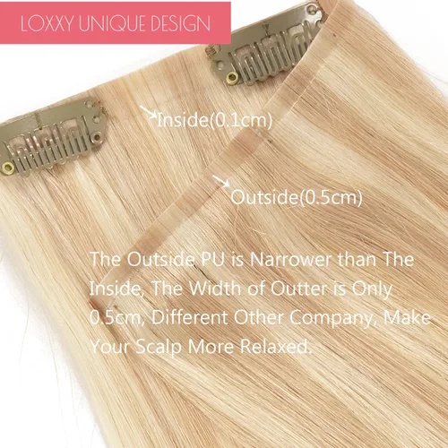 Miniatura 5 de Loxxy - Extensiones de cabello humano de 20 pulgadas, 7 piezas, 110 grms., cinta de poliuretano, sin costuras, 100 % real, Remy natural, piano