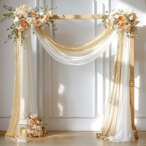 Tela drapeada para arco de boda, 1 panel de cortinas de arco blanco de 28 pulgadas x 19 pies y 1 panel de 16 pulgadas x 19 pies, cortinas de tela de