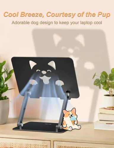 Miniatura 3 de Aoviho Soporte de computadora portátil ajustable para escritorio, plegable, portátil, ergonómico de aluminio con ventilación única