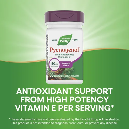 Miniatura 4 de Nature's Way Pycnogenol Premium Blend, promueve la circulación saludable*, soporte antioxidante*, 50 mg por porción, 30 tabletas veganas