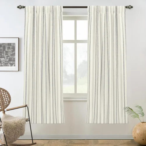 Miniatura 46 de DriftAway - Cortinas de Lino Mezcla de Granja 100% Opacas de 84 Pulgadas de Largo para Dormitorio, Cortinas Verticales Rayadas Impresas de Lino
