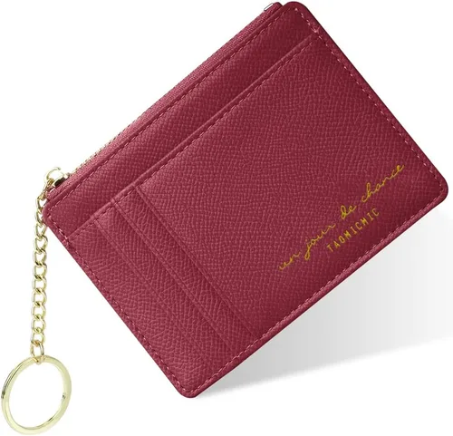 Miniatura 28 de URAQT Cartera para tarjetas de crédito, cartera minimalista de cuero delgado con cremallera, mini protector de tarjeta de crédito, llavero bolsillo